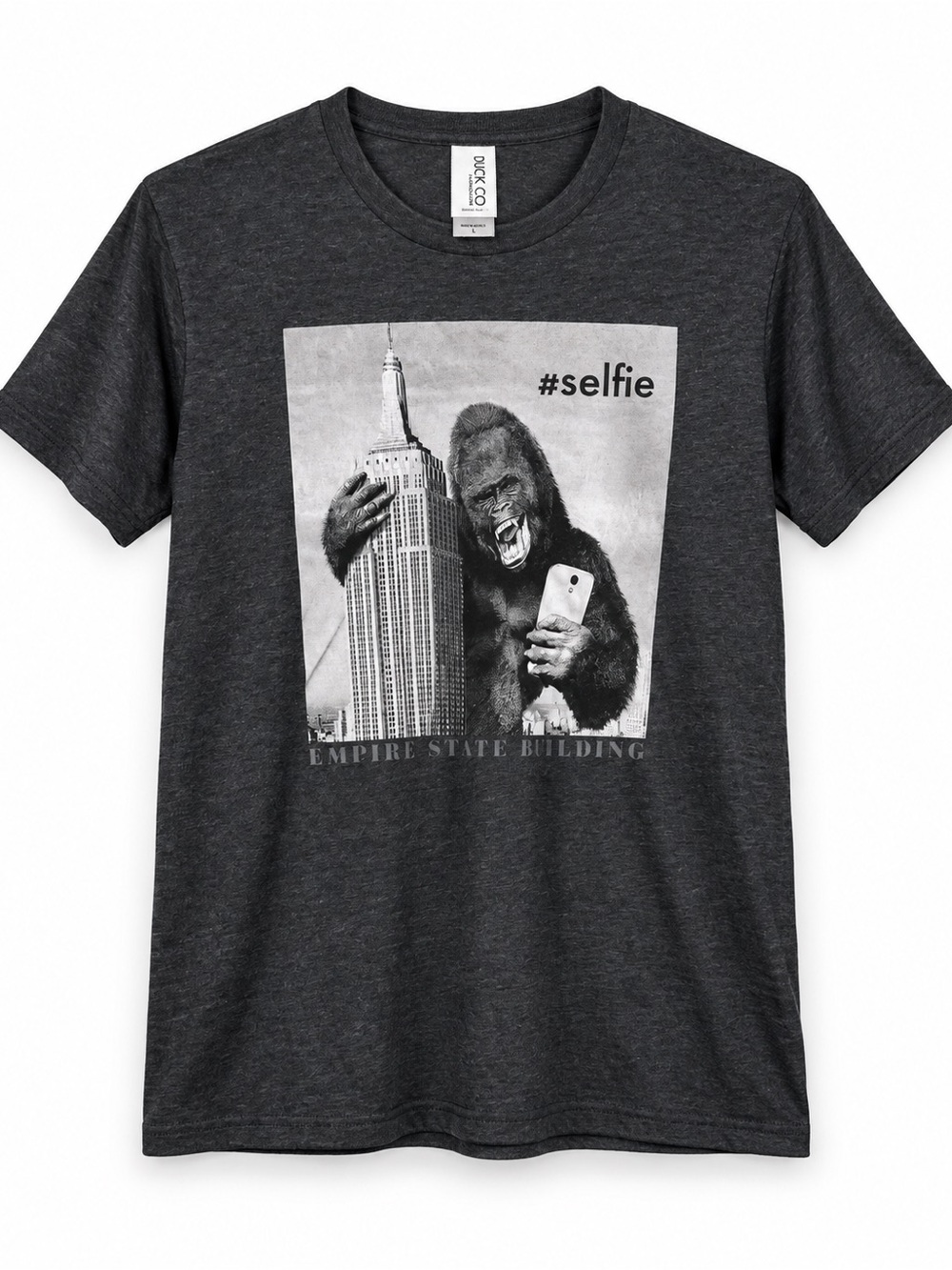Duck Co. King Kong Selfie Empire State Building Graphic Tee Size L Charcoal Gray